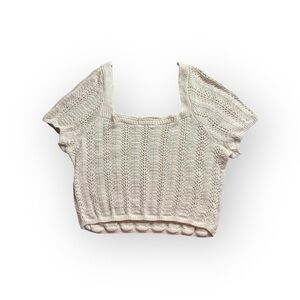 Freshman 1996 Cream Knit Short Sleeve Cropped Sweater Top – Size L